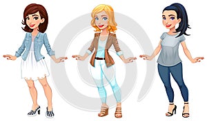 Three female cartoon characters