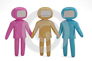 Three figure people on white background 3D illustration.