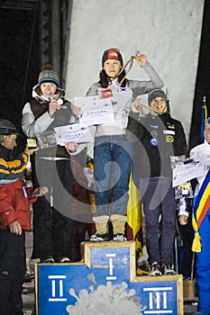 The three finalists at ice climbing world cup