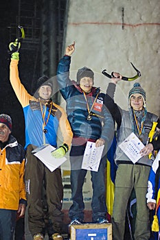 The three finalists at ice climbing world cup