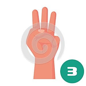 Three fingers. 1 2 3 4 5 flat icon. Hand gestures and numbers with your fingers.