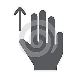 Three fingers drag up glyph icon, gesture and hand, scroll up sign, vector graphics, a solid pattern on a white