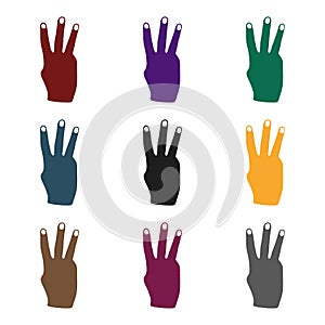 Three fingers icon in black style on white background. Hand gestures symbol stock vector illustration.