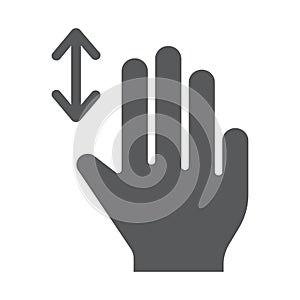 Three fingers vertical scroll glyph icon, gesture and hand, flick sign, vector graphics, a solid pattern on a white