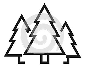 Three fir trees icon. Forest symbol. Conifer park sign