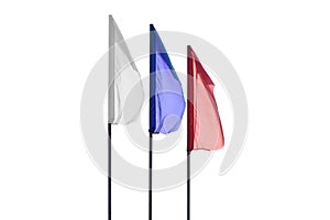 Three flags white red blue on a white background