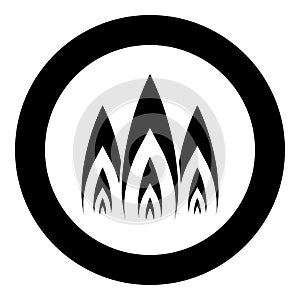 Three flame fire Burn bonfire 3 tongues icon in circle round black color vector illustration flat style image