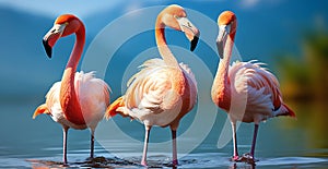 three flamingo in lake, AI generated