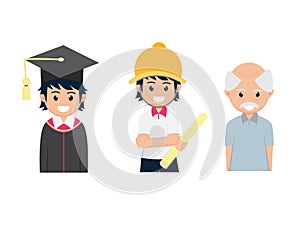 Three Flat Cartoon Graduated from College Engineering work And Old Man