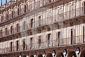 Three floors facade at Plaza Mayor, Salamanca, Spain