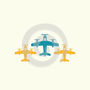 Three flying airplane isolated vector icons