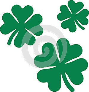 Three flying shamrocks with four leaves