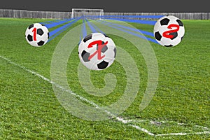 Three footballs showing possible final score of the game