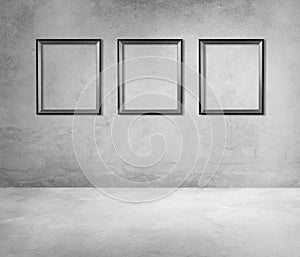 Three frame poster on wall, Grunge Concrete Material Background Texture Wall Concept, 3D ILLUSTRATION