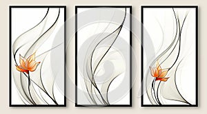 Three framed art pieces with floral painting in the style of flowing forms