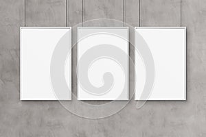 Three frames isolated on wall mockup 3D rendering
