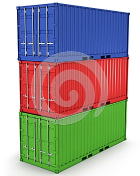 Three freight containers stacked in a tower