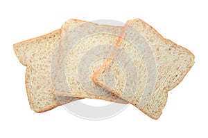 Three fresh whole wheat bread slices isolated on white background