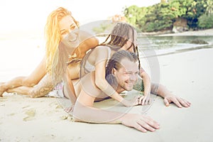 Three friends on the beach