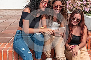 Three Friends Making Selfie On Park