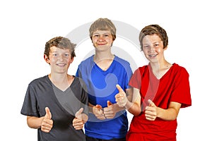 Three friends making thumbs-up and like-it-sign
