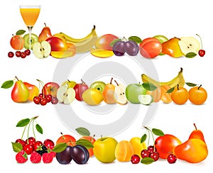 Three fruit design borders isolated on white.