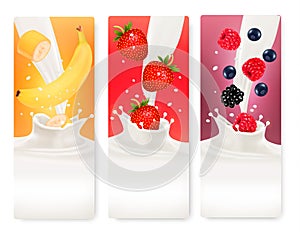 Three fruit and milk banners.
