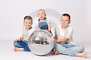 Three fun children on a white background