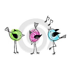 Three funny cartoon birds.