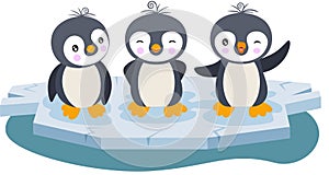 Three funny penguins on a ice floe