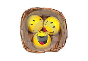 Three funny yellow balls in braided pannier