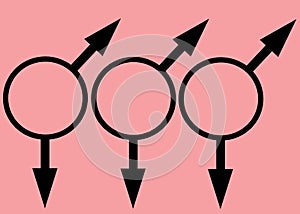 Three Gay sexual orientation signs symbols light pink rose backdrop
