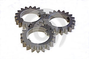 Three gear wheels on a white background