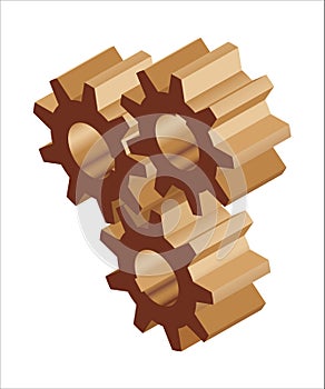 Three gears isometric 3D vector icon. Illustration isolated on white background