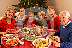 Three Generation Family Enjoying Christmas