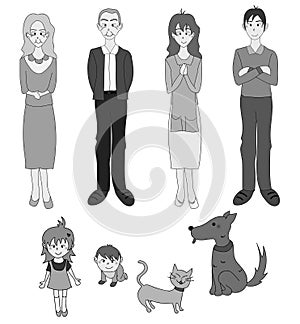 Three Generation Familys with Cat Dog in Gray