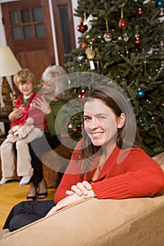 Three generations - happy mother at Christmas