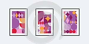 Three geometric abstract art paintings set