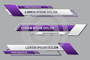 Three geometric lower third banners set design. Modern geometric lower third banner template design. Colorful lower thirds set