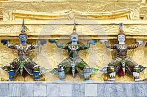 Three giants. Temple Guardian. Three Statues of Giant Guardians