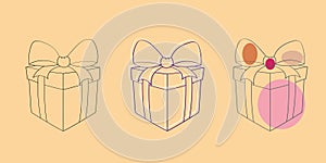 Three gift boxes adorned with bows