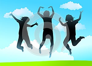 Three girlfriends jump vector