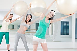 Three girls in fitness club