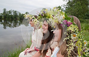 Three girls in flower chaplet