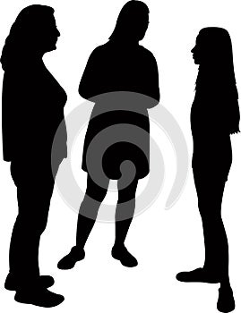 Three girls making chat, silhouette vector