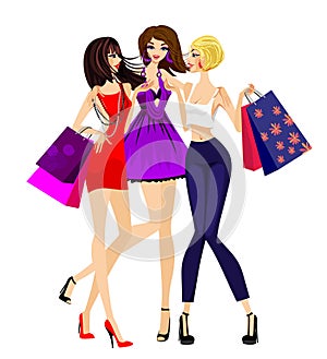 Three girls shopping