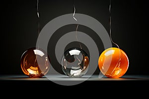 Three glass balls with string of smoke coming out of them. Generative AI