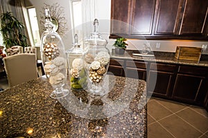 Three Glass Vases On Modern Kitchen Counter