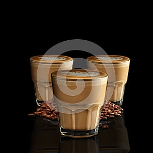 Three glasses of Cappuccino isolated on black