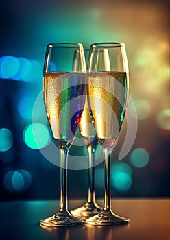 Three glasses of champagne with blurred background